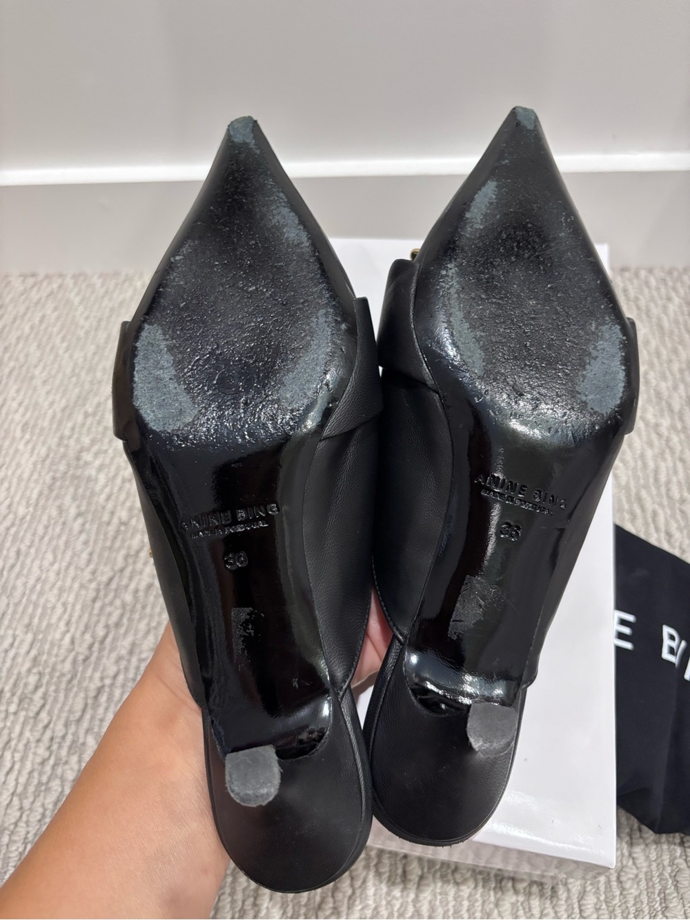 Anine Bing Zoe Black Leather Pointed Mule with Gold Buckle 36/36.5 - Picture 5 of 7